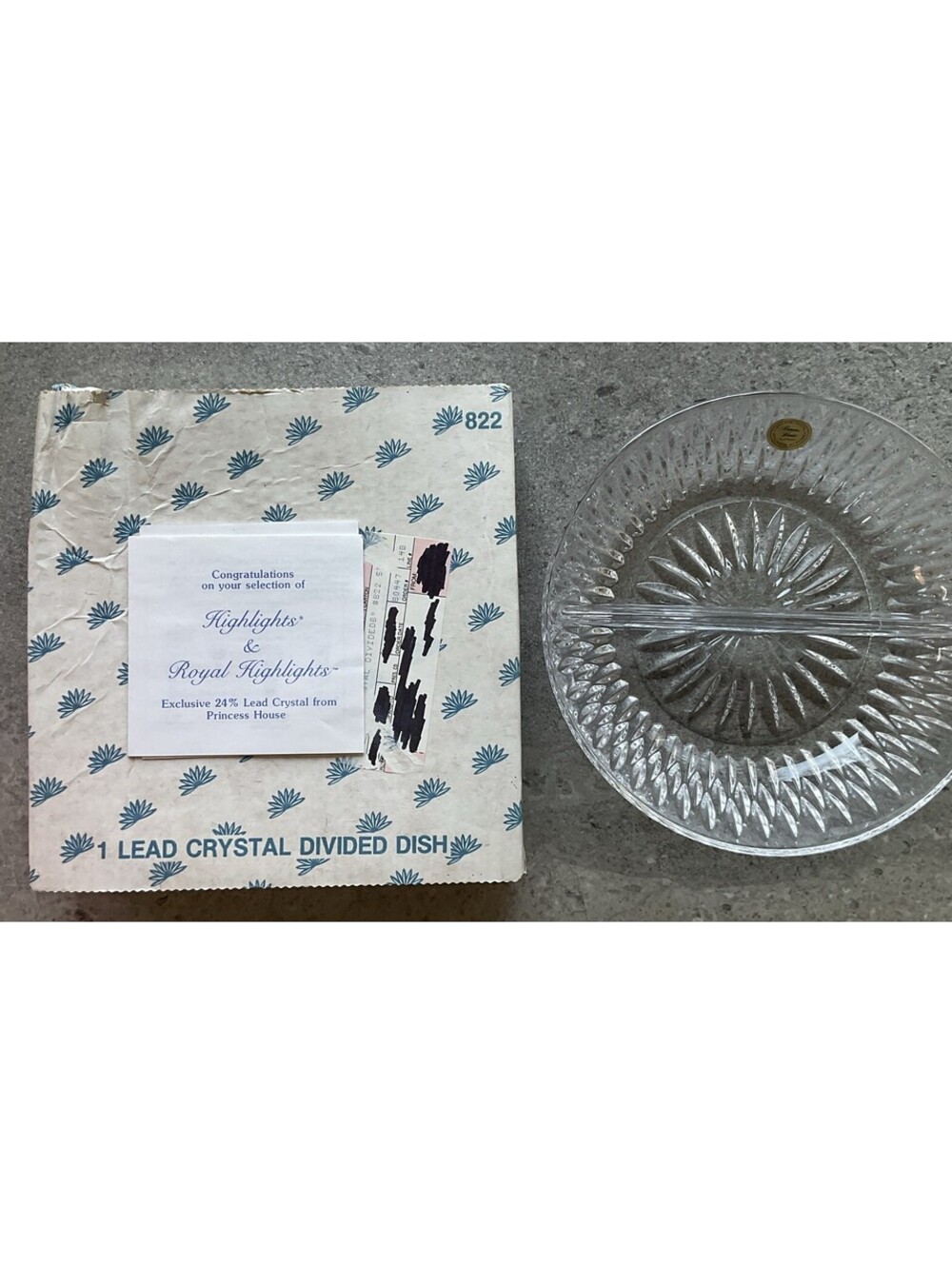 VINTAGE Princess House 8” Divided Dish Highlights Lead Crystal W. Germany #822